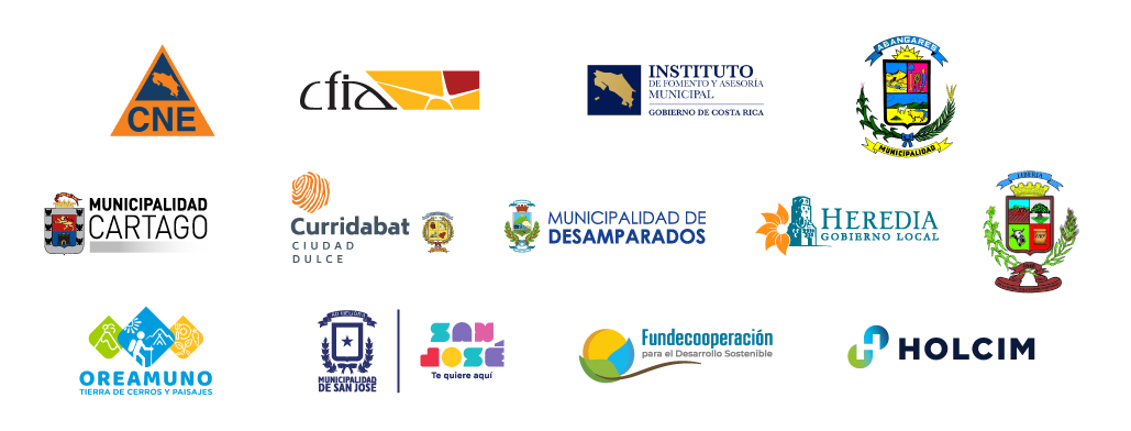 Comisión Nacional de Emergencias, CFIA, Instituto de Fomento y Aesoría Municipal, Municipalidad de Abangares, Municipalidad de Cartago, Municipalidad de Curridabat, Municipalidad de Desamparados, Municipalidad de Heredia, Municipalidad de Liberia, Municipalidad de Oreamuno, Municipalidad de San José, Fundecooperación, Holcim