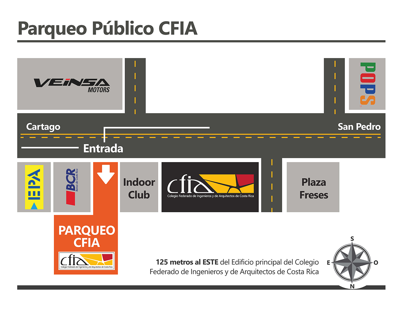 Mapa para llegar al Parqueo Público